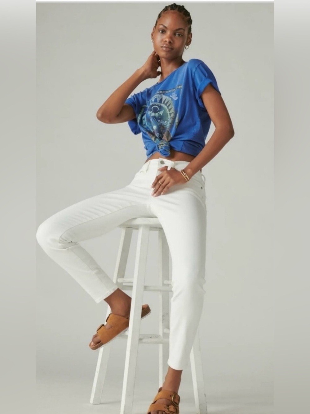 NWT Lucky Brand Mid Rise Crop in White Denim ~ Size 26 (2)